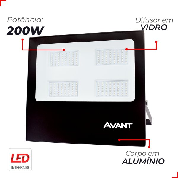 kit 4 refletor led slim 200w 6500k branco frio ip65 a prova d agua preto avant 1